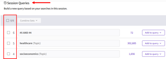 Screen capture of Advanced Search Sessions Queries